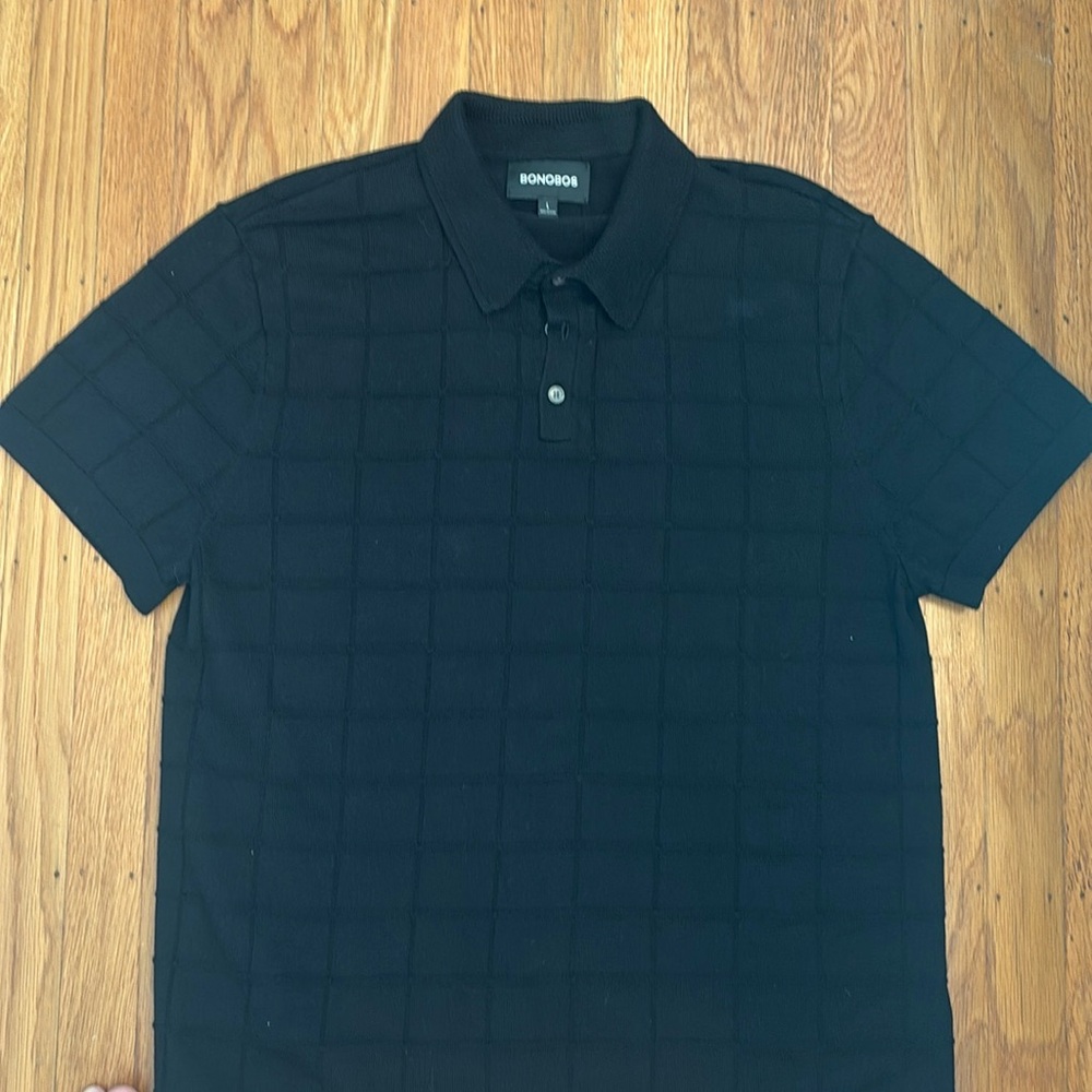 Bonobos Sweater Polo Mens Large BlackTextured Knit Preppy Casual Top